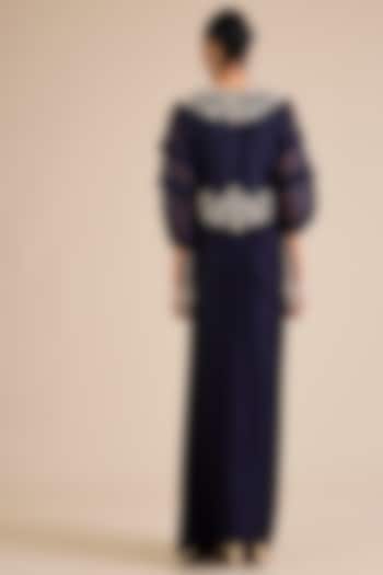 Royal Blue Silk Resham Work Jacket Set by Prisho at Pernia's Pop Up Shop